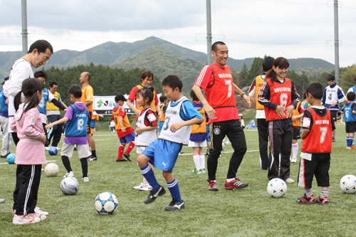 親子ペアでサッカーを楽しむ参加者