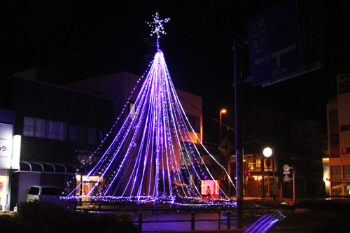 夜を彩るクリスマスツリーの電飾