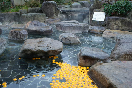 湯気が立ち上る足湯