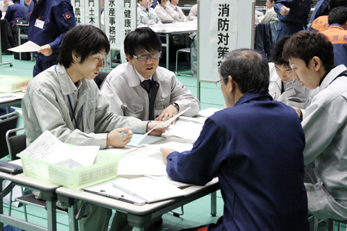 対策部ごとに真剣に話し合うようす