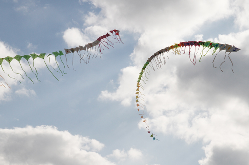 子どもたちの作った連凧が空高く揚がった