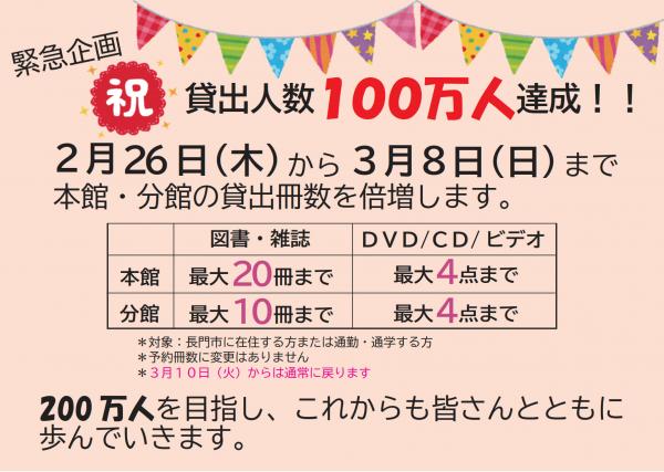 貸出人数100万人達成!!