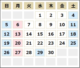 4月カレンダー　分館