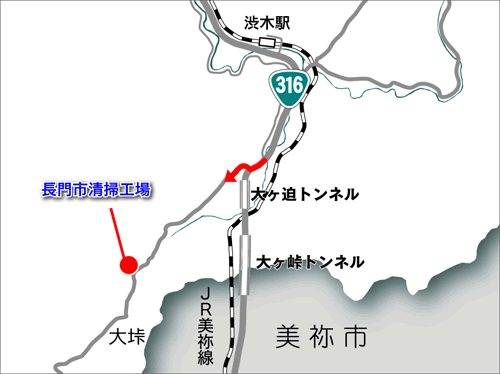 長門市清掃工場位置図