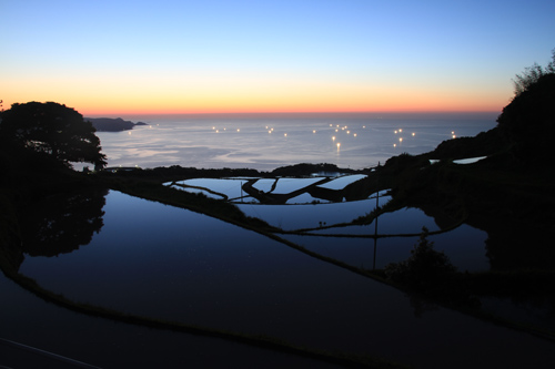 5月中旬から6月中旬にかけ、水田と漁火の風景が見られる