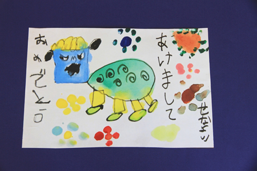 正月らしい獅子舞の絵を描いた受賞作品