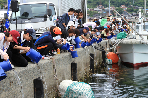 豊かな漁場をいつまでも。約1,000匹のヒラメが一斉放流される