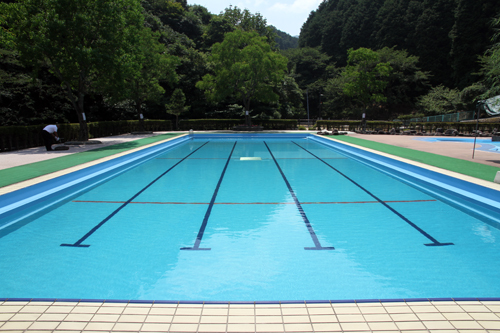 清流をくみ上げ、木炭でろ過したプールは水質の良さが人気で市内外から多くの人が訪れる