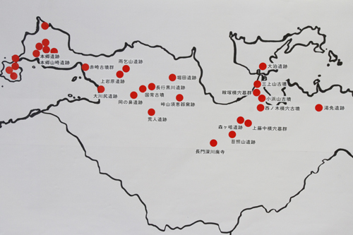 長門市内に点在する古代遺跡の位置図