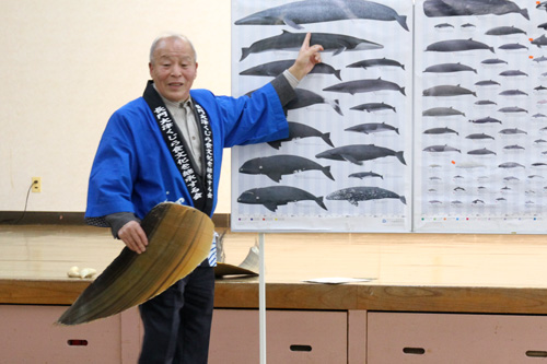 くじら資料館の早川館長がくじらの種類や大きさを紹介