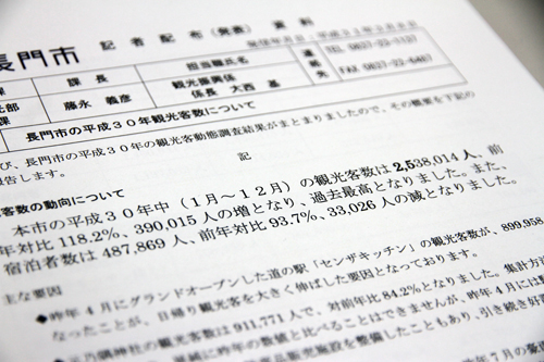 長門市の平成30年中の観光客数は過去最高となる253万8千人となった