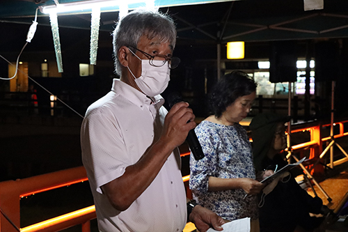 荒川武美会長が「来年は盛大に納涼祭が行えるように皆さまご協力をお願いします」とあいさつ