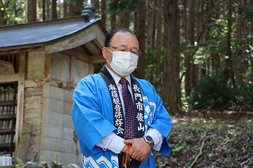 麻羅観音保存会の三浦代表「歴史ある観音様やこのお祭りを守り続けていきたいです」とあいさつ。