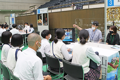 市内の高校生に企業の魅力ややりがいを説明