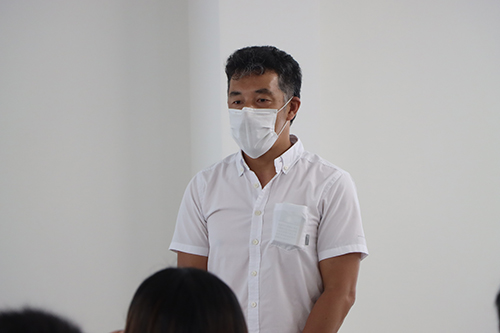 山口県観光連盟を代表してDMO推進部長の末成哲也さんがあいさつ。参加者の知識・技能の向上を期待。