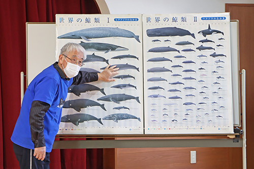 くじら資料館の山田館長が園児たちに鯨について説明