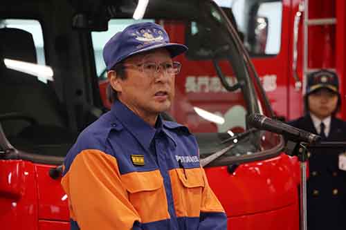 長谷川団長が配備に際し、あいさつ