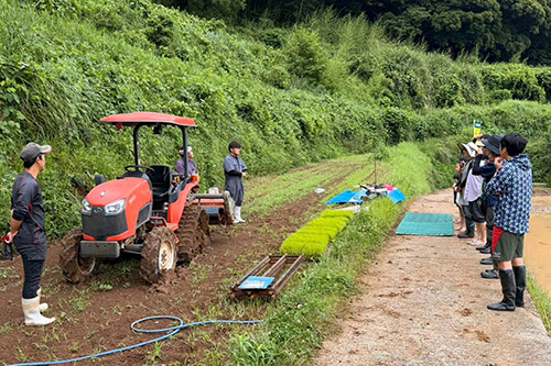 田植えの仕方を教わる様子