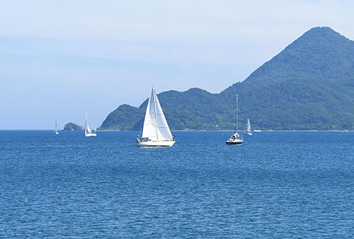 深川湾沖を進むヨット