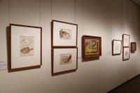 香月家の食卓にあがる食材をモチーフに描かれた作品や資料など約80点を展示