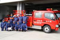 新たに配備された消防ポンプ自動車と俵山分団第2部隊