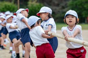 園児と小学生による綱引きの様子